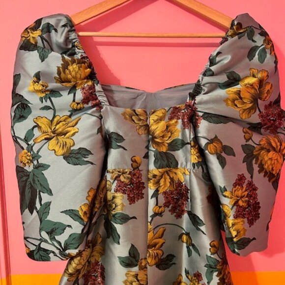 ASOS Salon Floral Jacquard Puff Sleeve Cut Out Dress - 8 - Picture 5 of 14